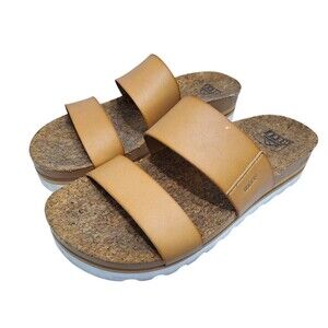 REEF Cushion Vista Hi Women's 8 Natural Tan Platform Sandals Cork Leather